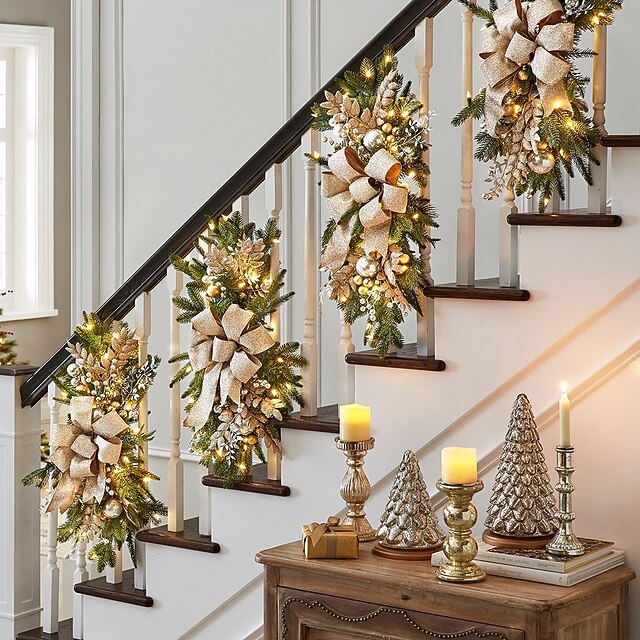 Christmas Decorations Christmas Wreaths Xmas Swags with Lights Cordless Prelit Stairway Stairway Staircase Window Wall Decoration Teardrop Trim Wreath Rattan Shopping Mall Hotel Outdoor 13