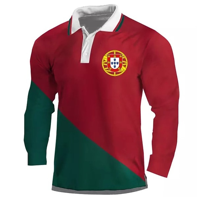  Camisa de golfe masculina copa do mundo 2022 portugal futebol esportes turndown vermelho impressão 3d esportes diários manga longa impressão com botão roupas vestuário designer de moda casual