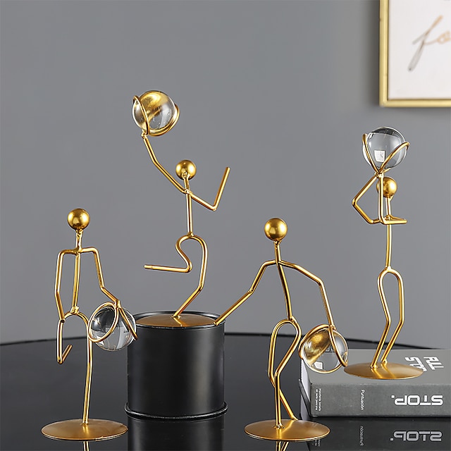  1 peça jogador de arte abstrata jogando basquete decoração de mesa de metal esportes estatueta bola de cristal ornamentos