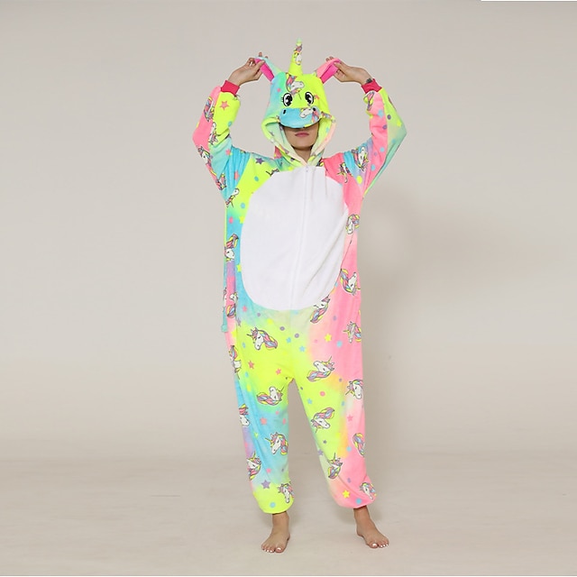  Adults' Kigurumi Pajamas Nightwear Giraffe Unicorn Zebra Character Onesie Pajamas Flannel Cosplay For Men and Women Carnival Animal Sleepwear Cartoon