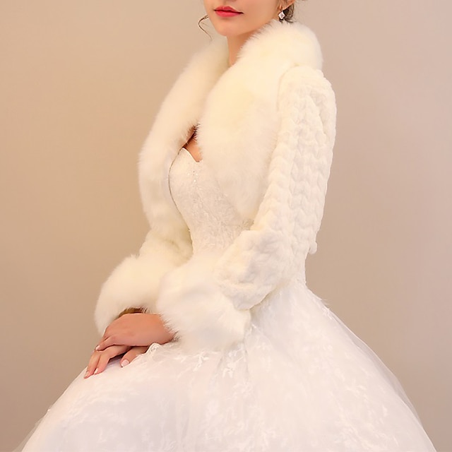  Faux Fur White Coat Wraps Women‘s Wrap Bolero Bridal‘s Wraps Formal Style Keep Warm Bridal Long Sleeve With Pure Color For Formal Winter