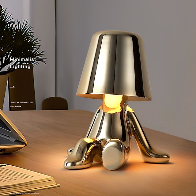  lampe de table led tactile, lampe décorative de penseur moderne lampe de bureau rechargeable led, lampe de bureau usb petit homme doré, veilleuse pour chambre, bureau, salon, table de chevet, bar,