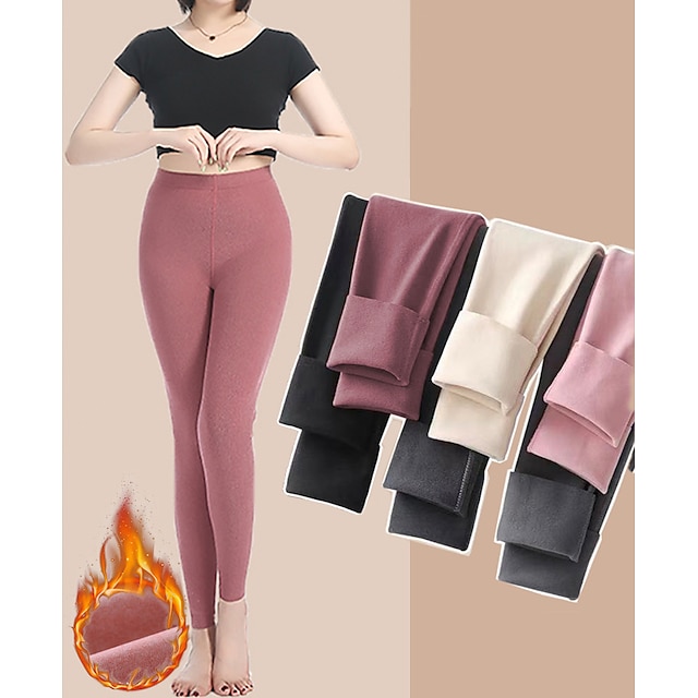  leggings con forro polar para mujer ropa interior térmica delong gris negro rosa cintura alta moda causal alta elasticidad hasta el tobillo térmico cálido color sólido s 4xl