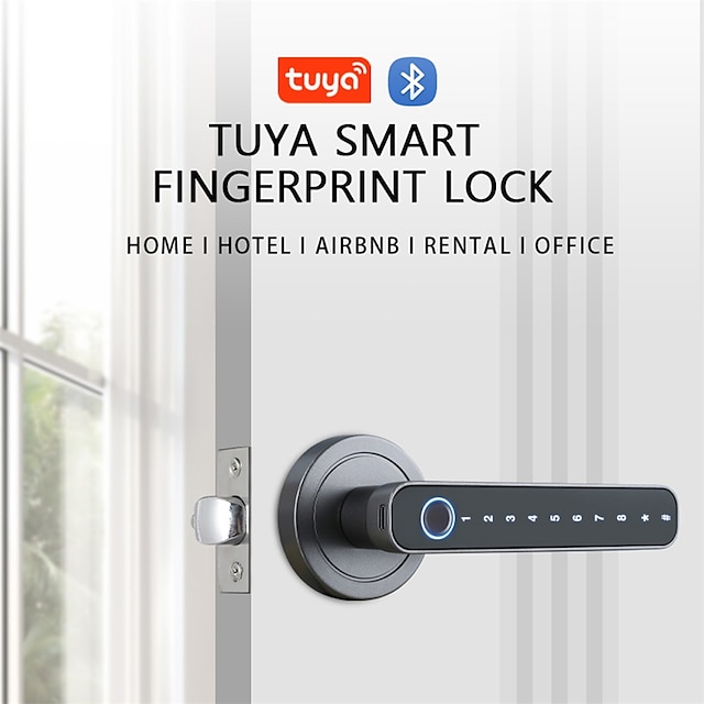  WAFU Tuya Smart Door Lock for Home Office Indoor Door Fingerprint Handle Lock Keyless Entry Door Lock Security Electric Door Lock