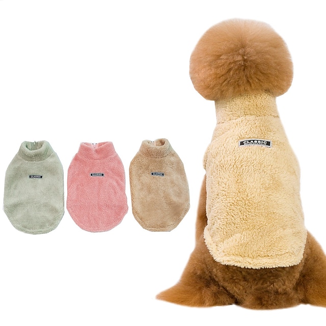  Autumn And Winter Pet Cloth Plush Thickened High Collar Solid Color Dog Sweater Dog Coat