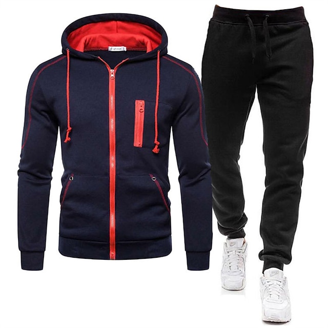 Men's Tracksuit Sweatsuit Jogging Suits Black Red Navy Blue Gray Hooded ...