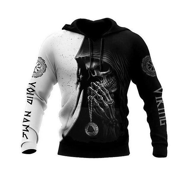 Men's Skull Graphic Prints Hoodie Hoodies Sweatshirt Streetwear Basic Long Sleeve Hooded Sports & Outdoor Daily Sports Black And White Print Spring &  Fall Designer2