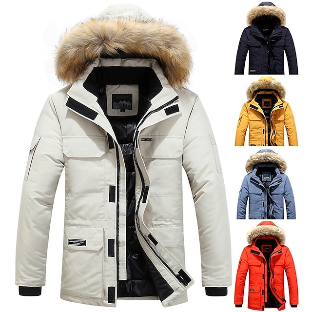  Men's Winter Padded Jacket Warm Puffer Jacket Fur Hooded Coat Military Fleece Jacket Casual Quilted Jacket Thicken Sweat Jacket Lightweight Long Sleeve Outerwear Windproof Parka Trench Coat Overcoat