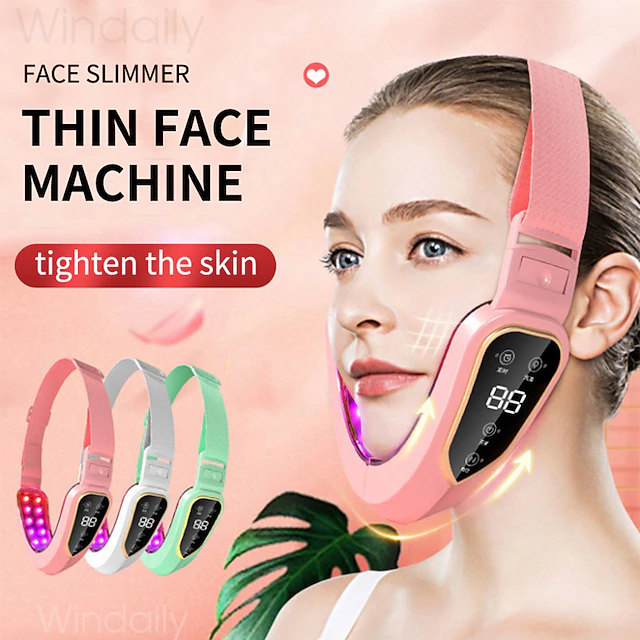 Facial Lifting Device LED Photon Therapy Facial Slimming Vibration Massager Double Chin V Face Shaped Cheek Lift Belt Machine 8