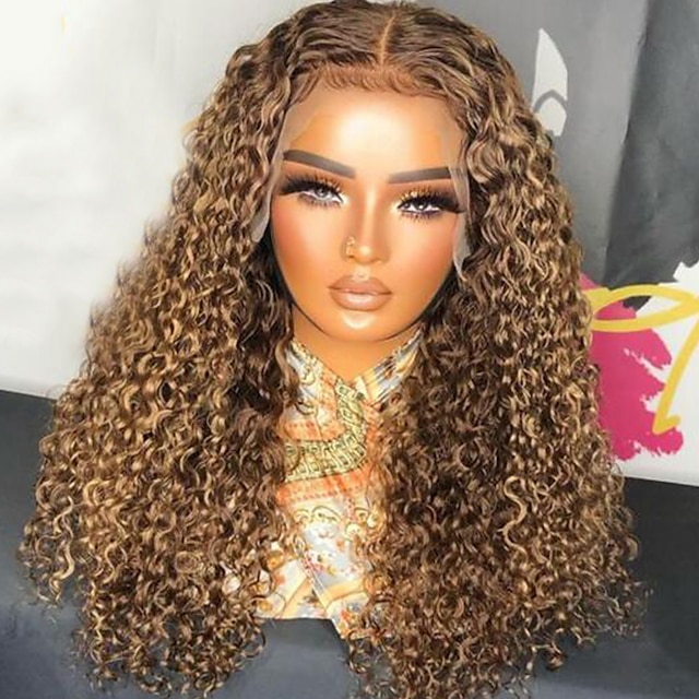  Unprocessed Virgin Hair 13x4 Lace Front Wig Free Part Brazilian Hair Curly Multi-color Wig 130% 150% Density with Baby Hair Highlighted / Balayage Hair Natural Hairline 100% Virgin Pre-Plucked For