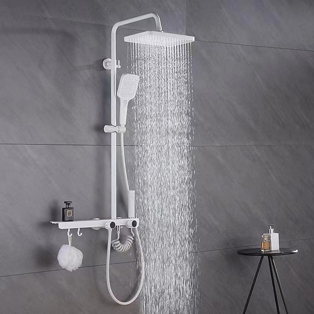  Shower Faucet,Shower System Rainfall Shower Head System Set Handshower Included Multi Spray Shower Contemporary Painted Finishes Mount Outside Ceramic Valve Bath Shower Mixer Taps