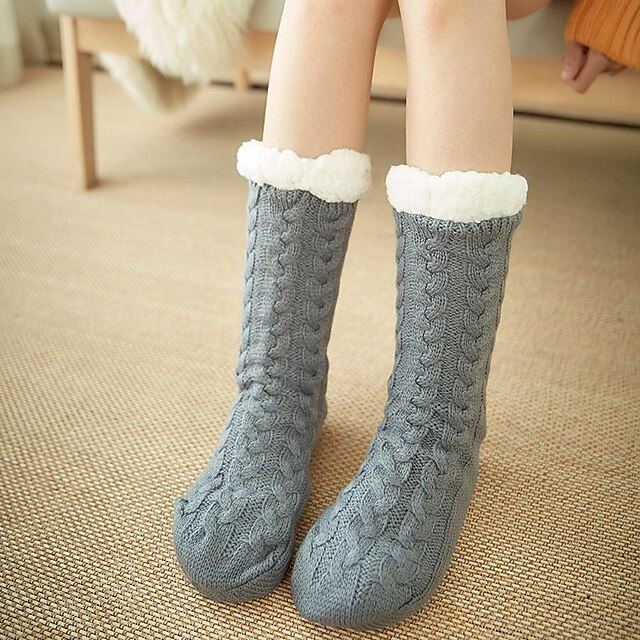  strikke sokker push for kvinner menn, varme myke fluffy sokker tykk kosesokk vinter julesokker til dame 6 eller 5 par