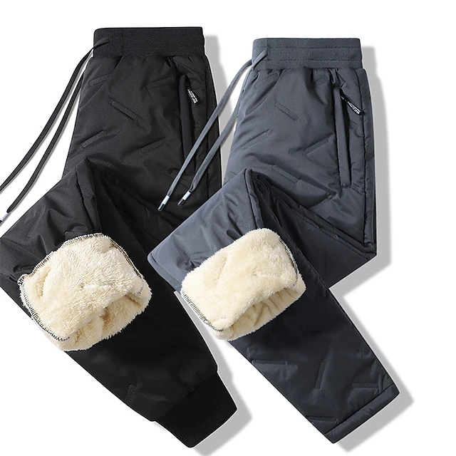 Men's Sherpa Joggers Winter Pants Trousers Casual Pants Pocket Drawstring Elastic Waist Plain Waterproof Warm Daily Streetwear Fashion Chic & Modern Black Black Straight Leg Micro-elastic 9