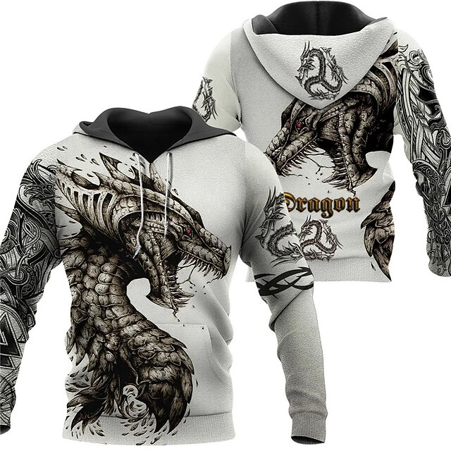 Men's Animal Dragon Graphic Prints Hoodie Hoodies Sweatshirt Streetwear Designer Long Sleeve Hooded Daily Sports White Print Spring &  Fall Designer2