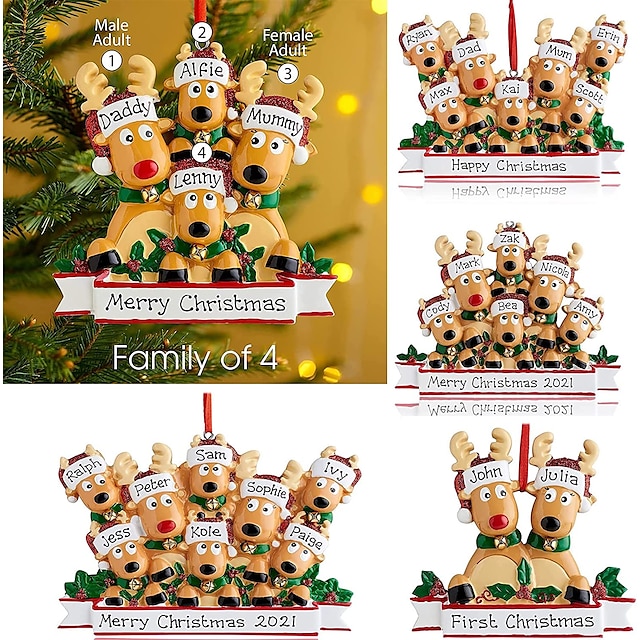  Christmas Tree Decorations Reindeer Family Cute Couple Deer Glitter Christmas Hat Traditional Rudolph Assorted Christmas Pendant Cute Deer Festive Winter Gift