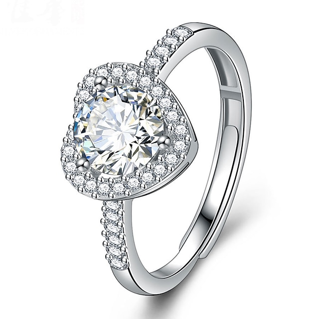  Anello Matrimonio geometrico Argento Strass Argento sterling S925 Cuori Moda Semplice Lusso 1 pc / Per donna / Anello aperto / Orecchino singolo / Anello regolabile
