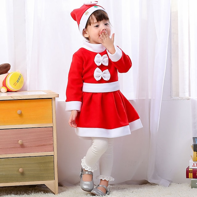  Santa Claus Santa Suits Girls' Christmas Christmas Christmas Eve Kid's Party Christmas Polyester Dress Hat