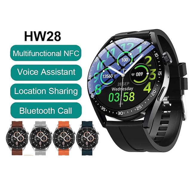 HW28 Smart Watch 1.39 inch Smartwatch Fitness Running Watch Bluetooth Pedometer Call Reminder Activity Tracker Compatible with Android iOS Men Long Standby Hands-Free Calls Waterproof IP 67 45mm 12