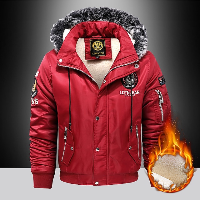 Men's Winter Coat Winter Jacket Parka Embroidered Fleece Hoodie Fur