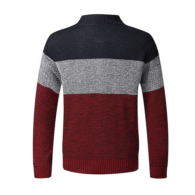 Men's Cardigan Sweater Fleece Sweater Ribbed Knit Zipper Knitted Color ...