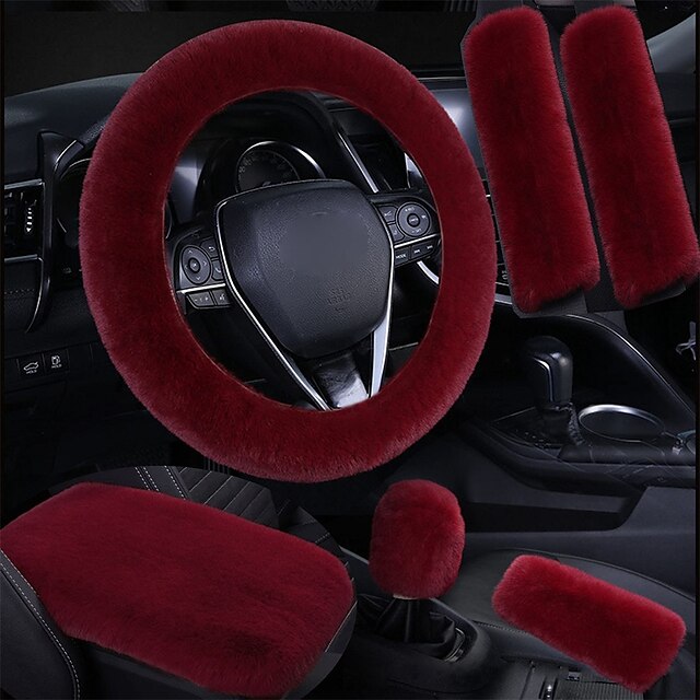  6 st/set fluffig fusk ull bilrattskydd lurvigt säkerhetsbälte axelkuddar auto mittkonsol armstödskuddar växelspaksskydd handbromsskydd universal varm vinter