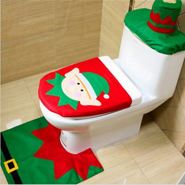 Christmas Santa Toilet Seat Cover, 3Piece Christmas Bathroom Sets