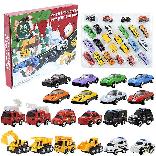  kerst adventskalender 2023, kerst aftelkalender mystery box 24 stuks legering brandweerwagen autotechniek voertuig voor kinderen