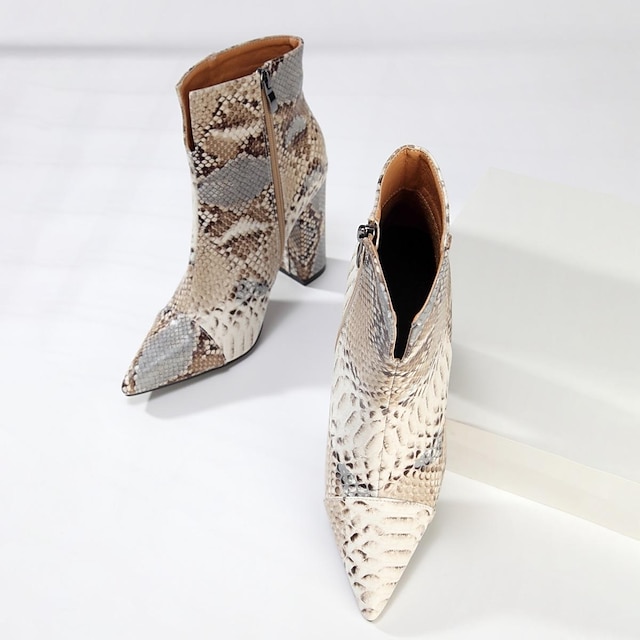  2021women boots snakeskin short boots women's cross-border european and american plus size women's shoes thick heel high heel printed boots