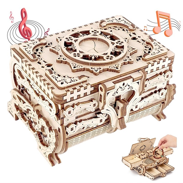  3D dřevěné puzzle starožitná krabička na šperky sada hrací krabičky pro domácí kutily laserem řezaný mechanický model ke dni matek úžasné dárky pro dospělé a dospívající (starožitné pouzdro)
