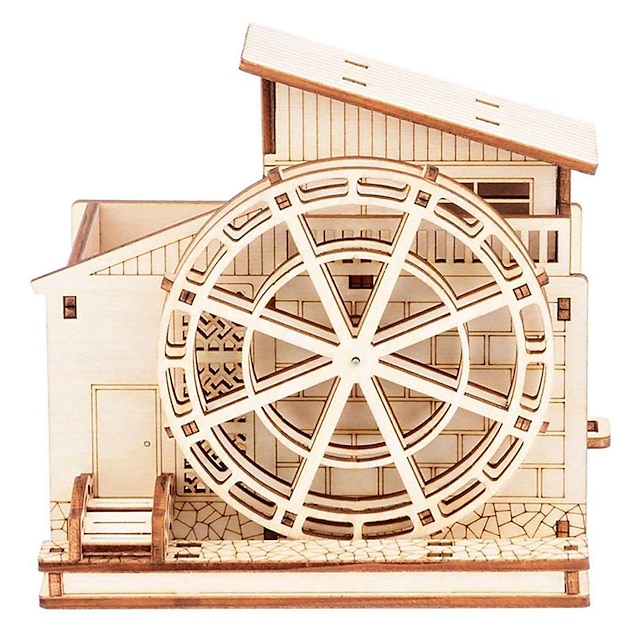  ručně vyráběné dřevěné sestavené vodní kolo držák pera model dřevěný 3D trojrozměrný puzzle vzdělávací hračka dětský dárek-vodní kolo 95 x 117 x 113 mm
