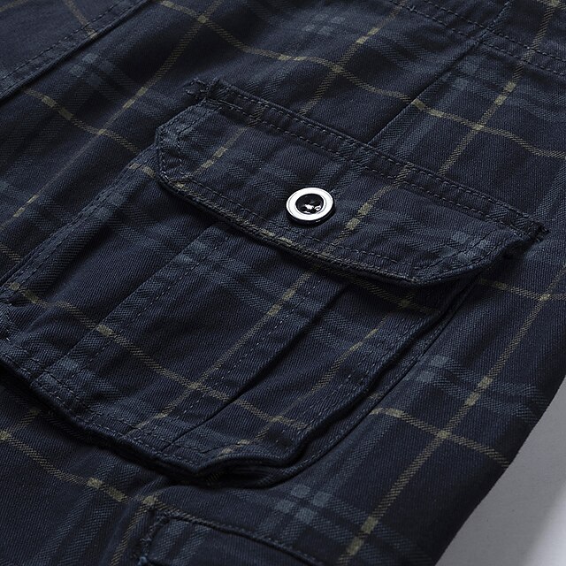 Men's shorts casual sportswear shorts simple plaid slim fit mid-length pants with multiple pockets