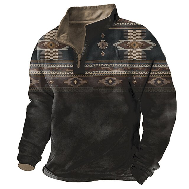 Men's Tribal Graphic Prints Zip Up Sweatshirt Pullover Quarter Zip Sweatshirt Long Sleeve Sweatshirt Half Zip Designer Basic Casual 3D Print Daily Sports Zipper Print Spring & Fall4