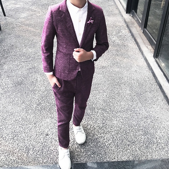  2 Pièces Costume de Porteur d'Alliance  Garçon Enfants Costume / Tailleur Costume formel Costume et Blazer Ensemble de Vêtements Ecole Formel Extérieur Mode Frais Doux Couleur unie Vin Bleu Poudr