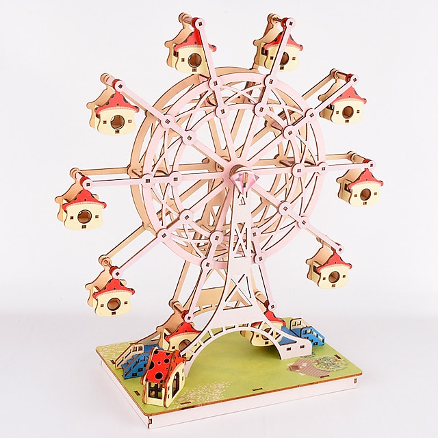  3d träpussel färgglada glada pariserhjul leksaker-gör-det-själv trä hantverk kit-kreativ present för pojkar flickor vuxna barn när festival/födelsedag (pariserhjul trä färg)