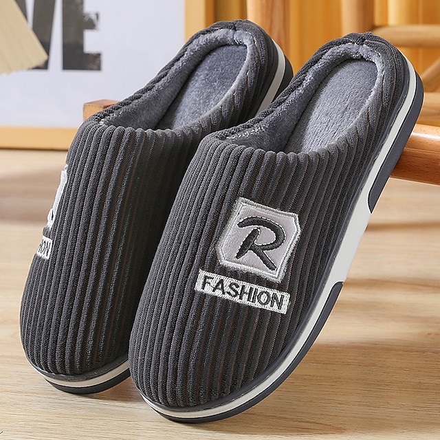 Men's Slippers & Flip-Flops Warm Slippers Fleece Slippers Casual Home Daily Elastic Fabric Warm Loafer Blue Coffee Gray Fall Winter