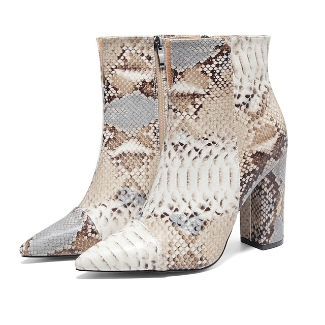  2021women boots snakeskin short boots women's cross-border european and american plus size women's shoes thick heel high heel printed boots