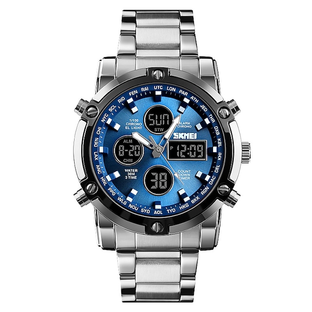  skmei ceas de mână pentru bărbați, modă de lux, modern casual, cu quartz, calendar impermeabil, ceas cu numărătoare inversă, ceas cu alarmă, ceas sport din oțel inoxidabil