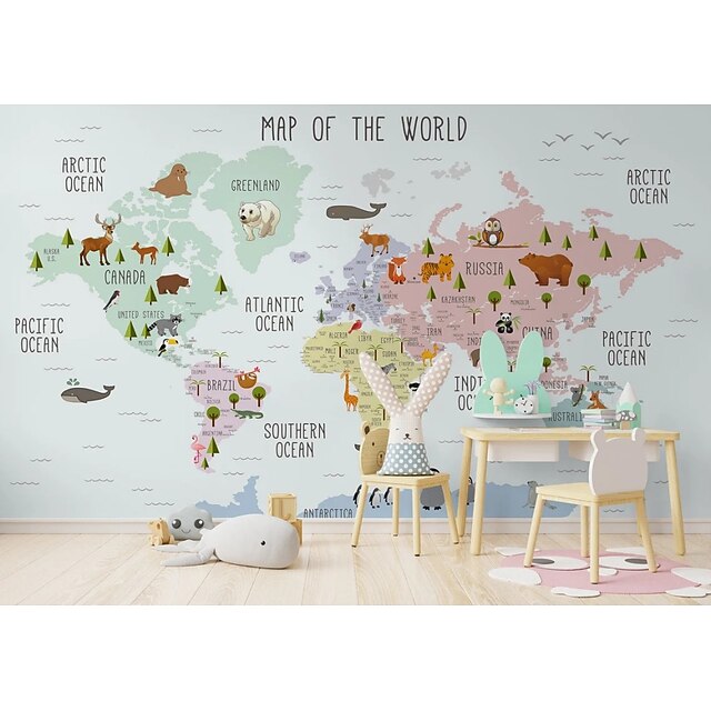 Kids Map Wallpaper Peel and Stick Educational Continent World Map Wall