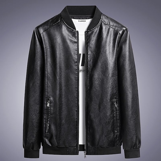 Men's Bomber Jacket Winter Jacket Faux Leather Jacket Sport Coat Daily ...
