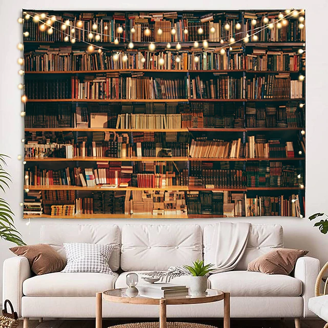 Wall Tapestry Art Decor Blanket Curtain Picnic Tablecloth Hanging Home Bedroom Living Room Dorm Decoration Vintage Library Bookshelf 13