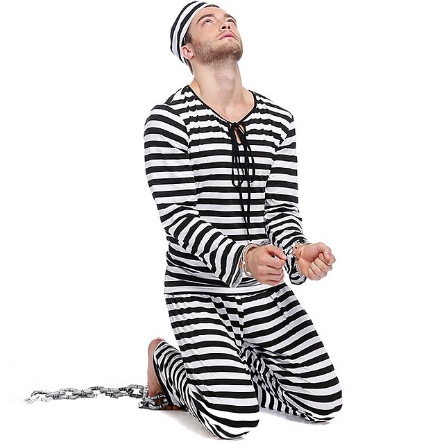 Prisoner Halloween Cosplay Costume Outfits Fancy Costume Cosplay Adults' Men's Halloween Carnival Easy Halloween Costumes Dress Up3
