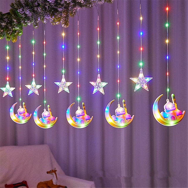  Stern Mond LED Vorhang Lichterkette 3m Mubarak Ramadan Dekorationen für Zuhause Islam Muslim Event Party Supplies Dekor
