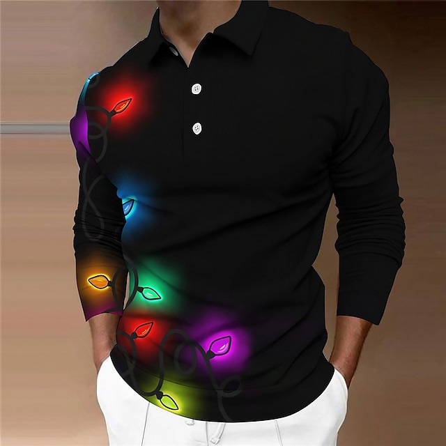  Men's Polo Shirt Golf Shirt Graphic Prints Turndown Black Blue Purple Rainbow Gray 3D Print Street Casual Long Sleeve Print Button-Down Clothing Apparel Fashion Designer Casual Breathable