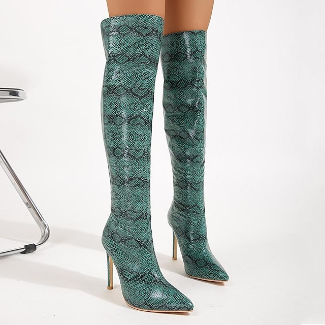  foreign trade european and american pointed toe stiletto boots women's 2022 autumn and winter new high boots over the knee back zipper snakeskin boots