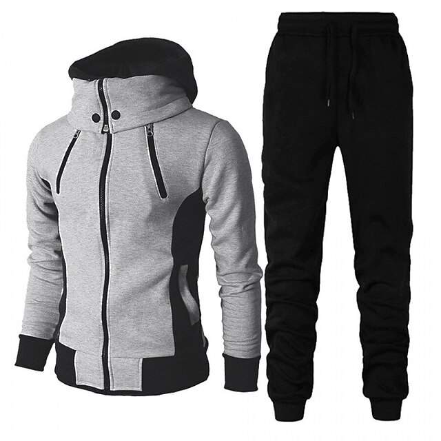 Men's Hoodie Tracksuit Sweatsuit Jogging Suits White Light Grey Dark