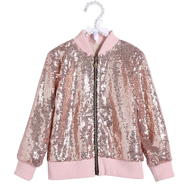  Toddler Girls' Sequin Jacket & Coat Long Sleeve Gold Pink Winter Fall Active Outdoor 3-7 Years
