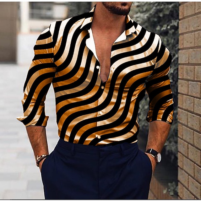 Men's Shirt Graphic Shirt Striped Collar Shirt Collar Black Yellow Red ...