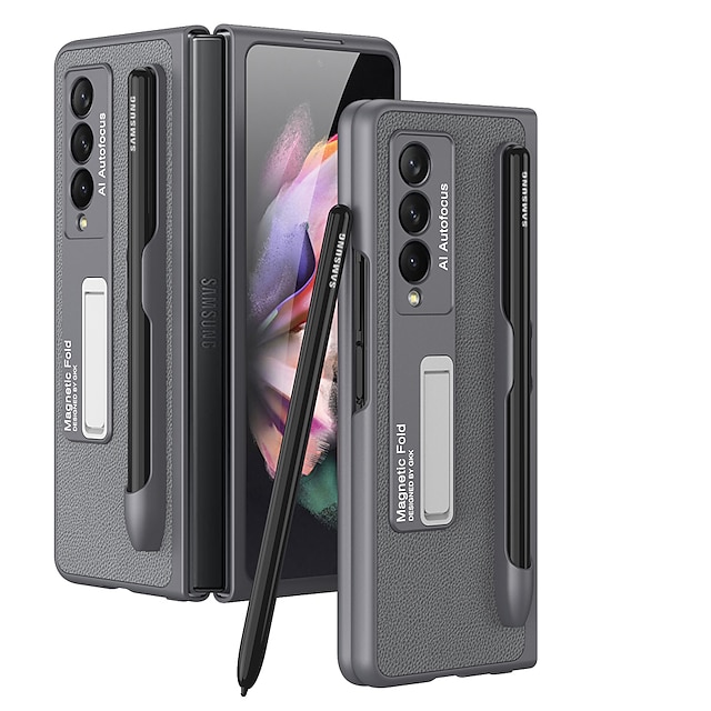  Handy Hülle Handyhüllen Für Samsung Galaxy Z Fold 3 Ganzkörper-Gehäuse Magnetisch Kameraobjektivschutz mit Stifthalter Einfarbig PU-Leder