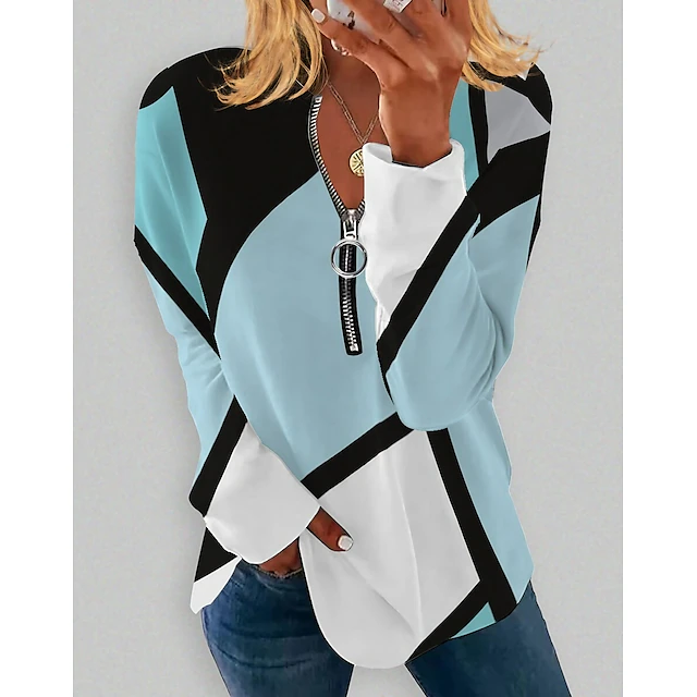 Women's Plus Size Zip Up Sweatshirt Sweatshirt Pullover Graphic Color ...