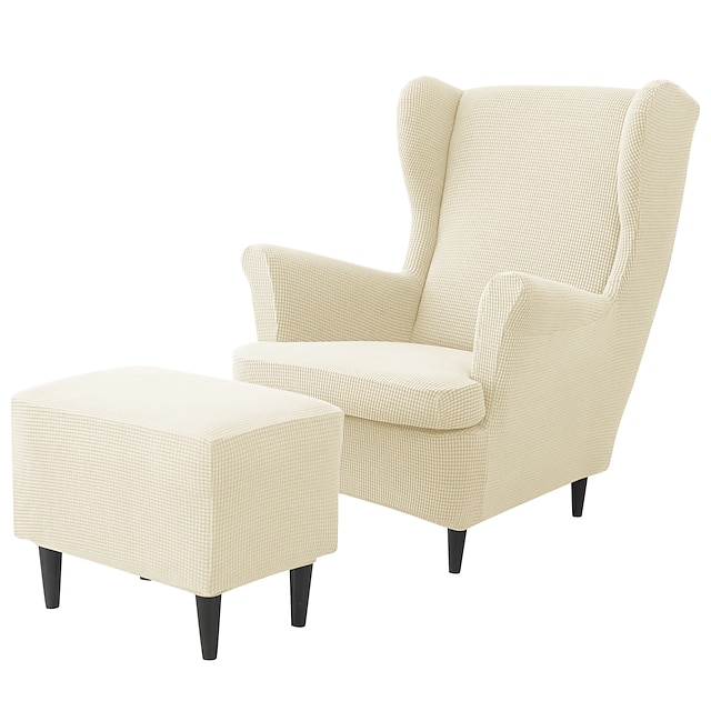  Wing Chair Cover Set, Include Stretch Wingback Chair Slipcover and Ottoman Cover,  Jacquard Wing Back Chair Cover Removable Machine Washable Armchair Chair Cover for Strandmon Chair